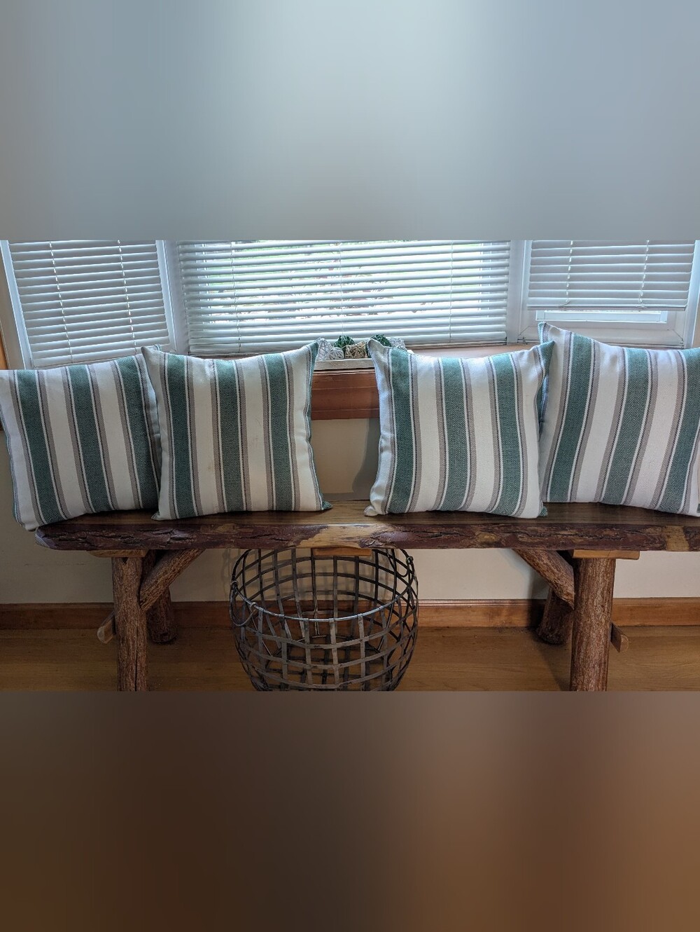 4 Green and White Striped Pillow Covers 18x18